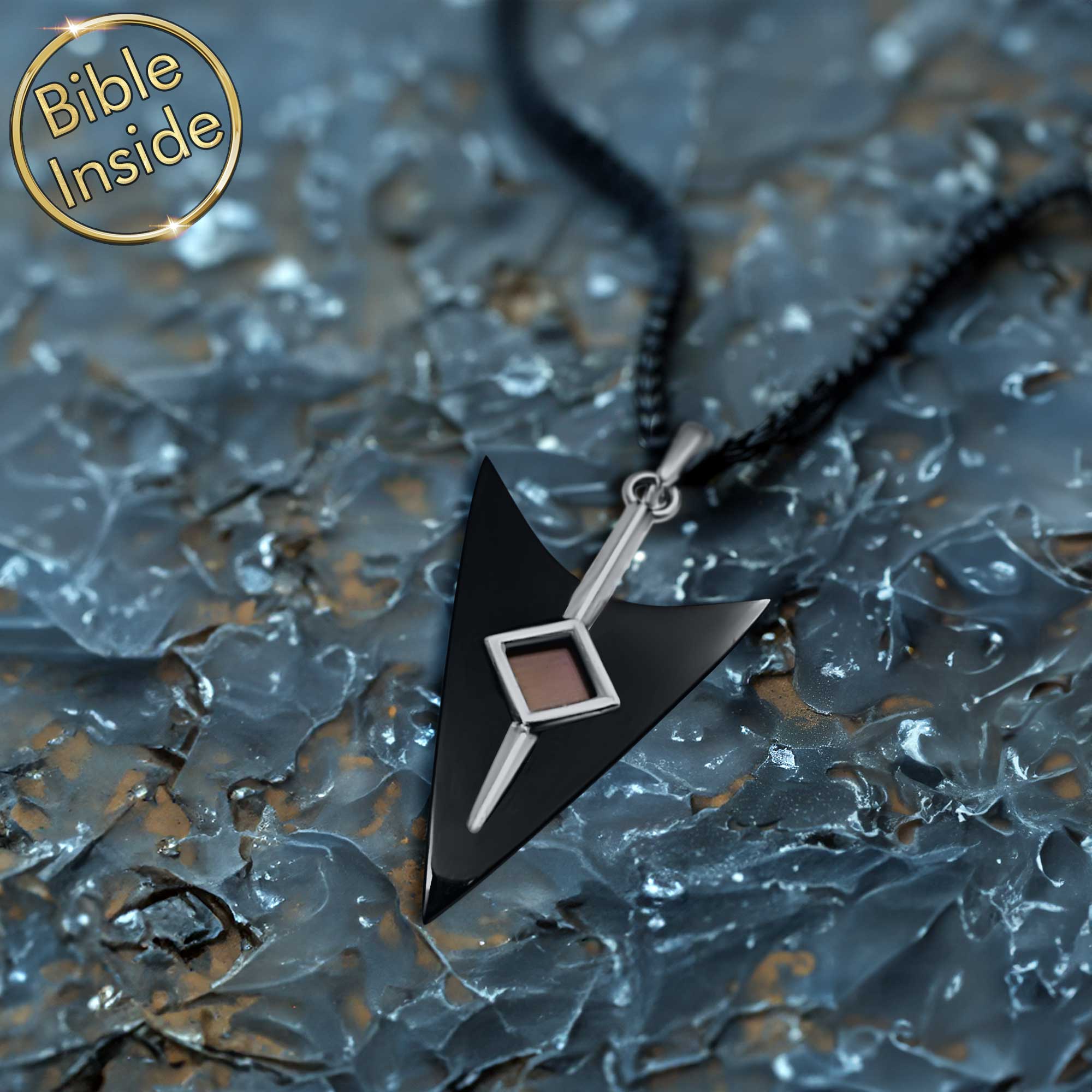 Stainless Steel Jewelry For Men Arrowhead Pendant With New Testament Inside From My Nano Jewelry

